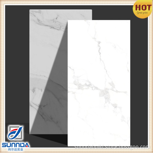 newest hot selling inkjet printing super glossy full glazed calacatta white porcelain marble porcelain flooring tiles